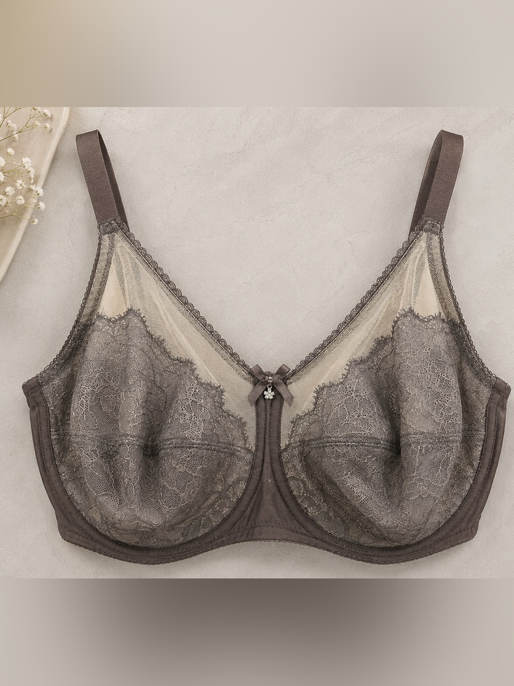 Wacoal Retro Chic Mocha Lace Full Figure Underwire Bra 855186 Size 38G